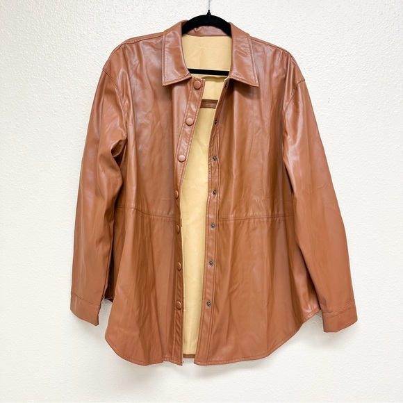 Faux Brown Leather Jacket Shacket Button Down Size Large - Picture 2 of 8